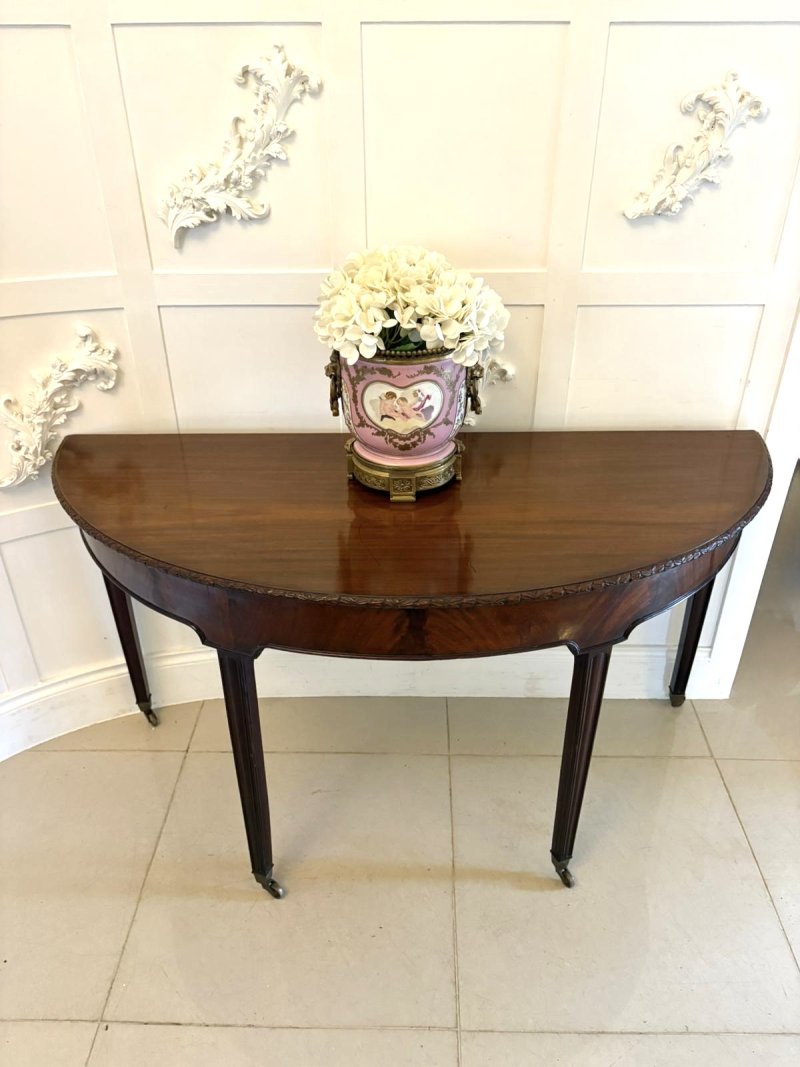 Large Pair of Antique Victorian Mahogany Demilune Console Tables